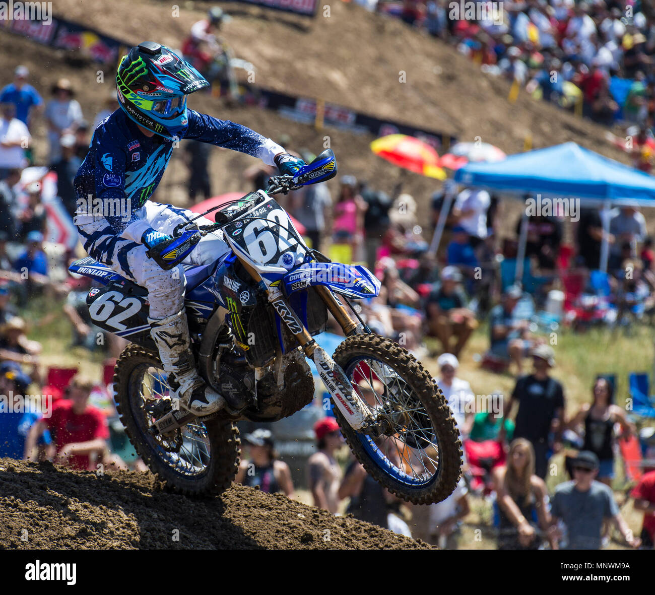 Rancho Cordova, CA. 19 Mai, 2018. #62 Justin Cooper aus der Sprung auf 20 Während der Lucas Oil Pro Motocross Meisterschaft 250 ccm-Klasse moto #1 bei Hangtown Motocross Classic Rancho Cordova, CA Thurman James/CSM/Alamy leben Nachrichten Stockfoto