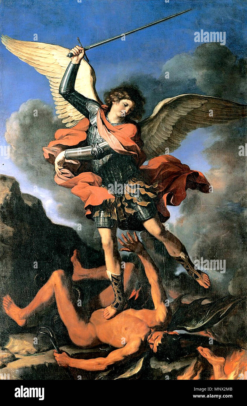 . Italiano: San Michele Arcangelo. 1644. Giovanni Francesco Barbieri, detto Il Guercino - Fabriano (Ancona), Chiesa di San Nicolò 1091 San Michele Arcangelo - Guercino Stockfoto