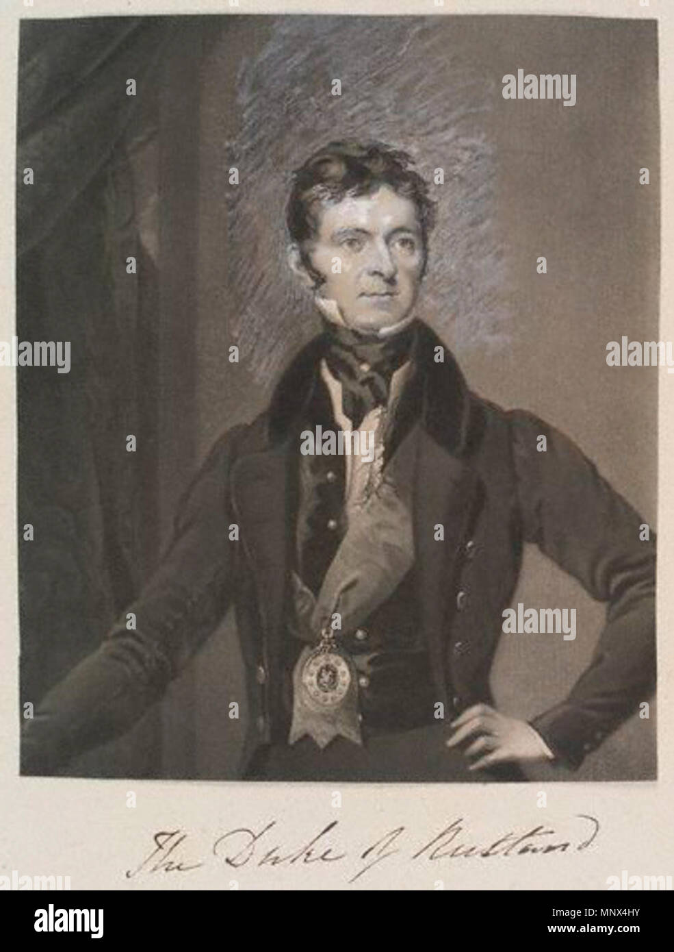 Durch; veröffentlicht durch; nach William Sagen; R. Moseley, Octavius, Oakley, Drucken, ca. 1803-1834. Englisch: Portrait von John Manieren, 5. Herzog von Rutland (1778-1857). zwischen ca. 1803 und ca. 1804. 733 John MANIEREN 5. Earl of Rutland Stockfoto