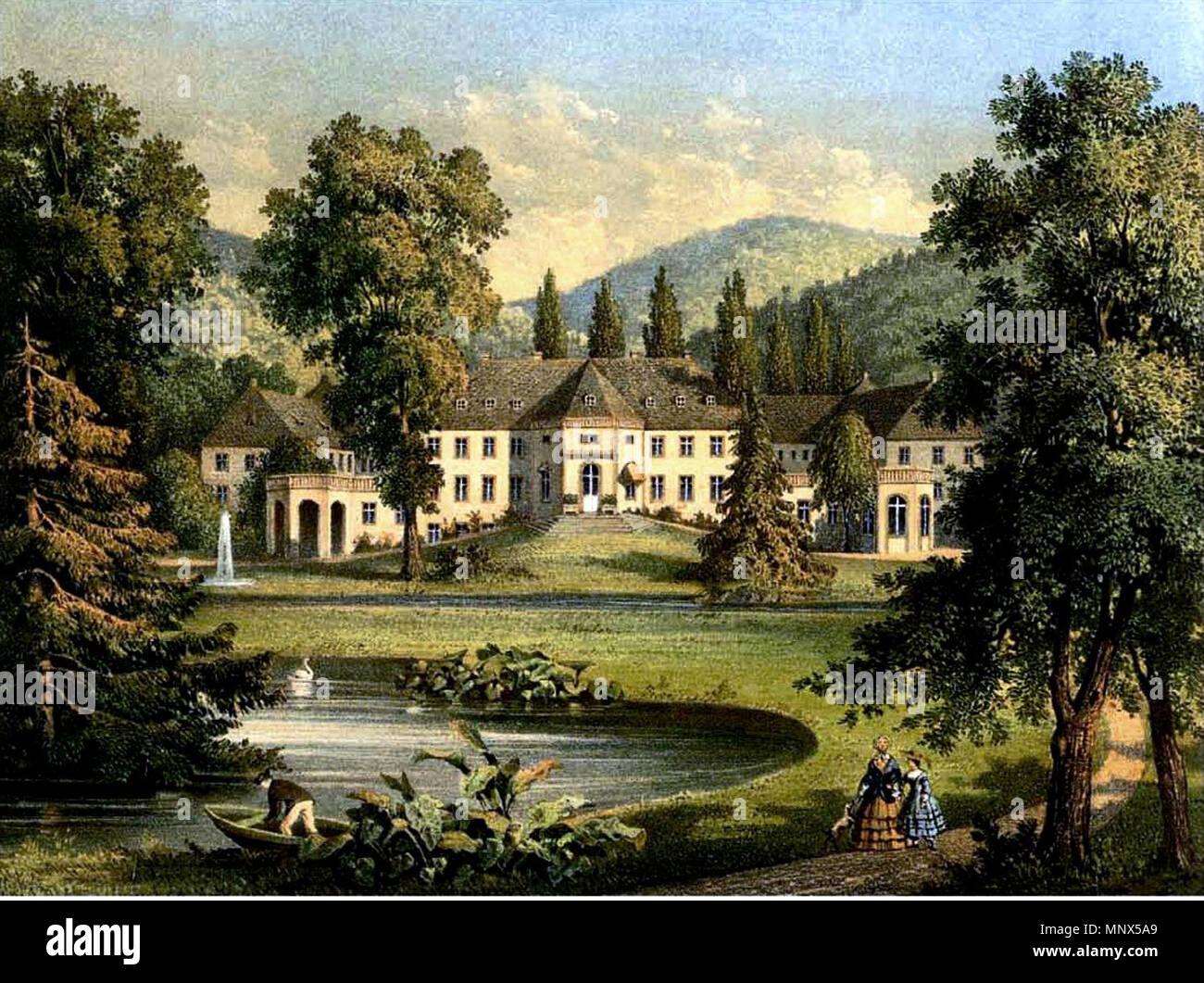 . Schloss Rheder, Lithografie aus dem 19. Jahrhundert. Zwischen 1857 und 1883. Theodor Albert (Magdeburg 1822-1867, Berlin), Alexander Duncker (1813-1897) 1102 Schloss Rheder Sammlung Duncker Stockfoto