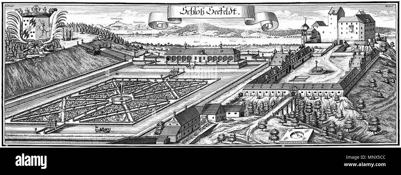 . Deutsche Kupferstich Stecher 1102 Schloss Seefeld Stockfoto