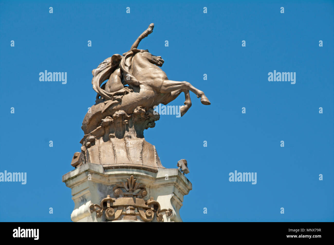 San Sebastian, Maria Cristina Brücke über den Fluss Rio Harnstoff, Statue, Guipúzcoa, Spanien, Stockfoto