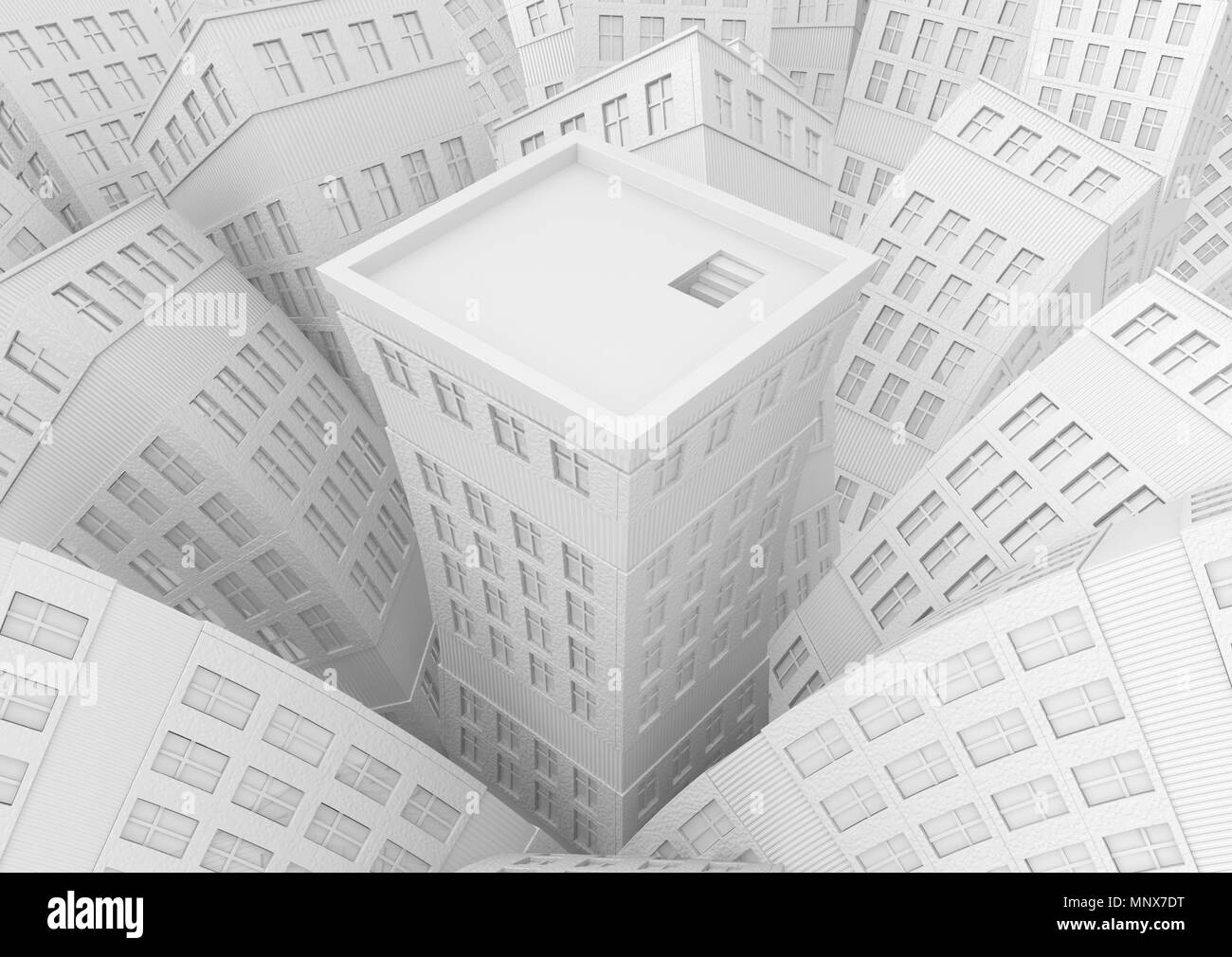 Stadtzentrum Gebäude Dach, weiß 3D-Darstellung, horizontal Stockfoto