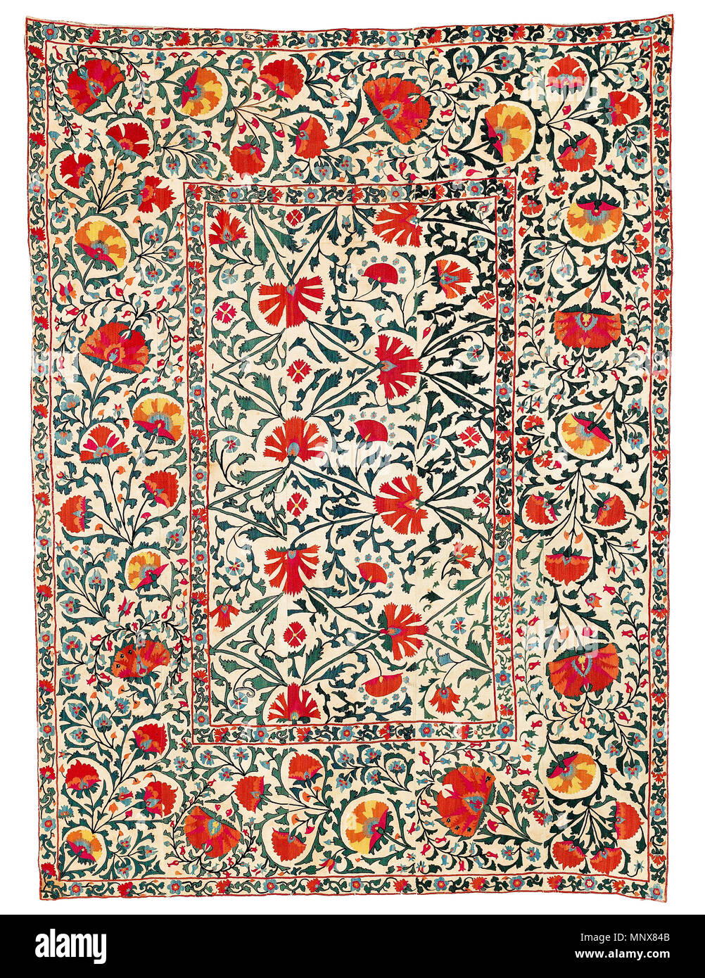 . Englisch: Sammlung VOK: saye 27 Suzanis spielte eine zentrale Rolle im Leben der Menschen in Usbekistan. Alle Klassen und ethnische Gruppen, Sie sind eine Kunstform der gesamten Bevölkerung produziert. Bräute würde ihre Ehen bringen eine Reihe von Stickereien, die sich und ihre Familien als textilen Aussteuer. Die Qualität der Textilien war der Maßstab, an dem die Fähigkeit und den Status ihrer Familien beurteilt werden würde. Große Abdeckungen von repräsentativen Charakter diente als Bettüberwürfe sowie Tischdecken oder Wandbehänge bei festlichen Anlässen. Nach der Zeremonie, Hochzeit Tücher Stockfoto