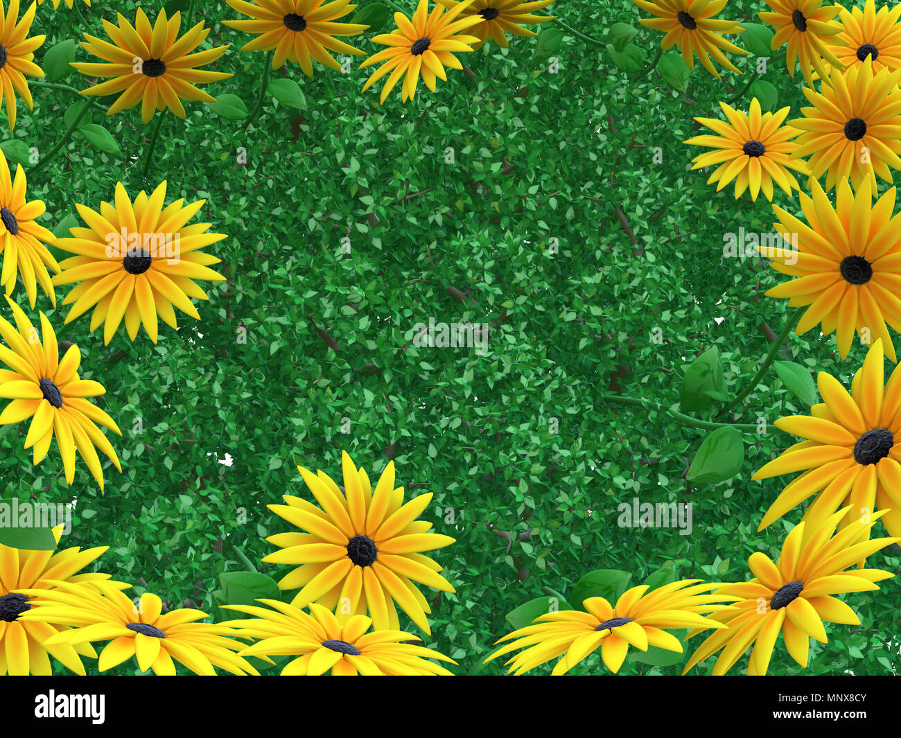 Blumen und Blätter füllen den Bildschirm, 3d Stockfoto