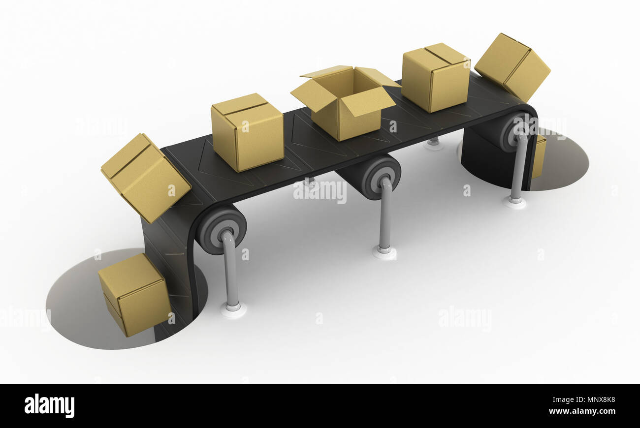 Cartoon symbolische Versand Förder- und Bohrungen, 3D-Illustration, über Weiß, horizontal Stockfoto