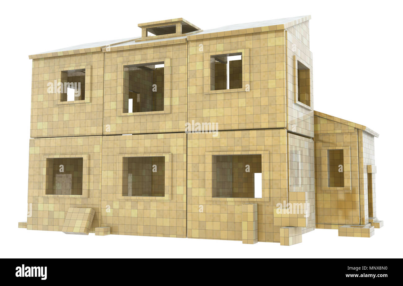 Haus Gebaut Aus Bausteinen 3d Abstrakt Horizontal Stockfoto