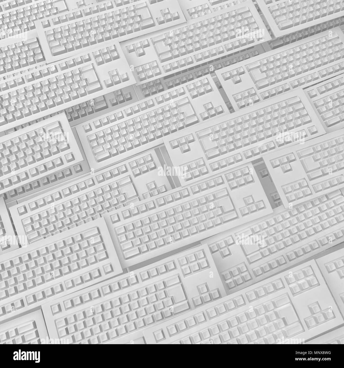 Computer Tastaturen viele weiße Modelle Hintergrund, 3 Abbildung d Stockfoto