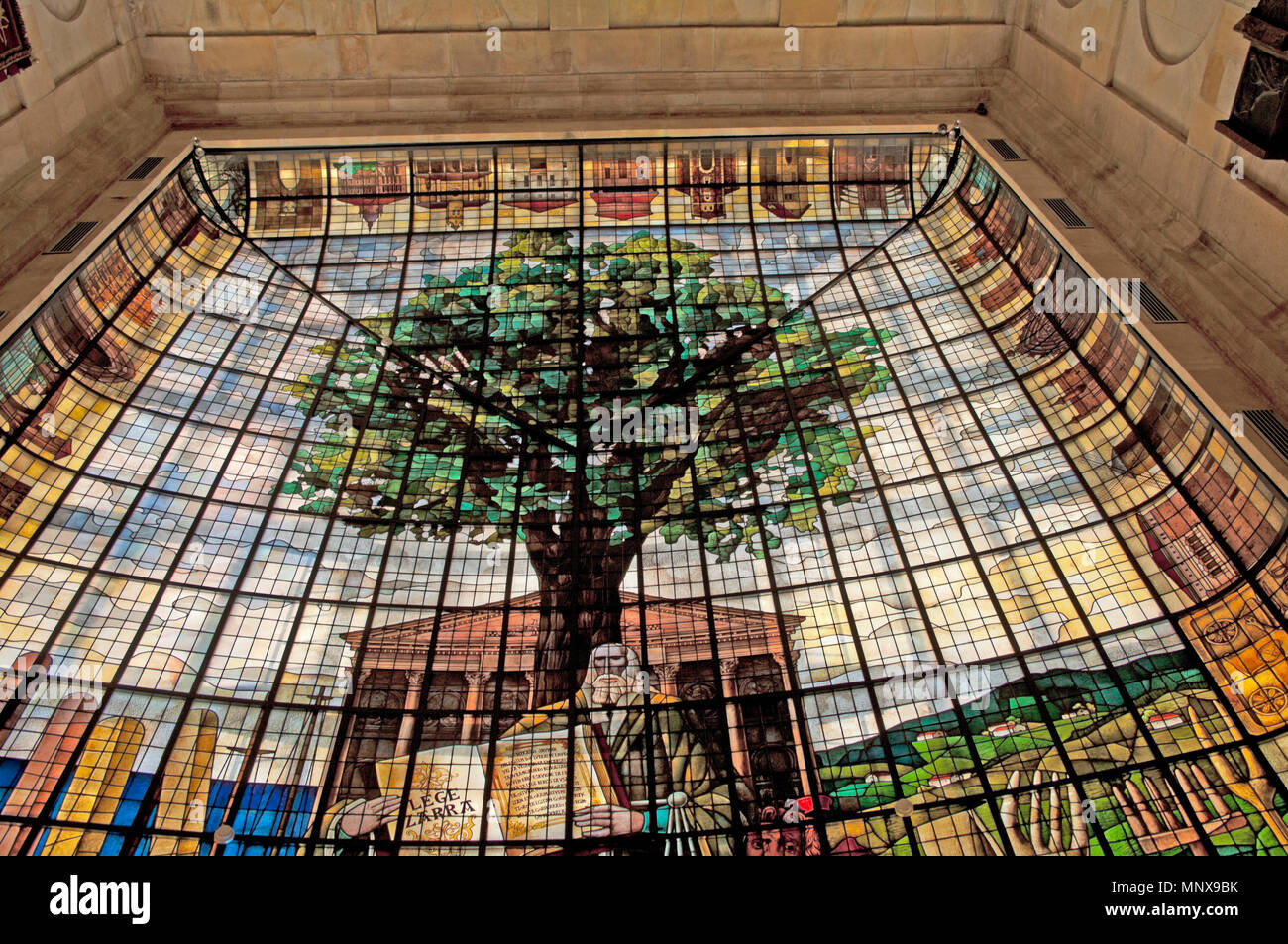 Gernika (Guernica) Parlament, die Montage Haus, Glasfenster, der Baum des Gernika, Glasfenster, Decke, Fenster, Biz Stockfoto