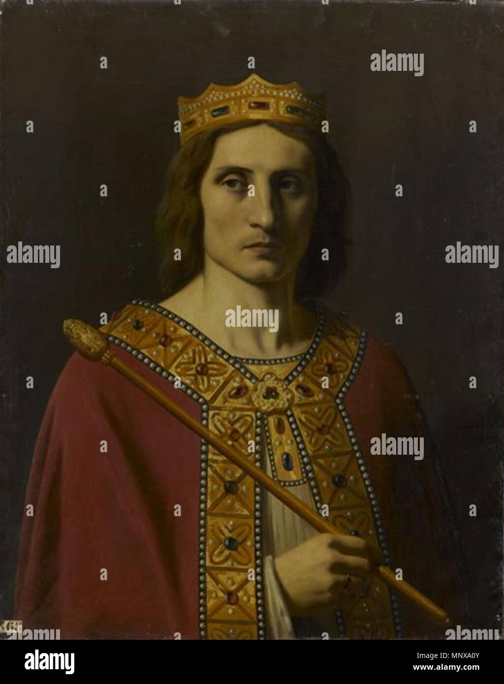 Français: CHILDÉRIC II (Vers 653-675), Roi d'Austrasie, de Neustrie et de Bourgogne. Porträts der Könige von Frankreich ist eine Serie von Portraits zwischen 1837 und 1838 von Louis Philippe ich in Auftrag gegeben und von verschiedenen Künstlern für das Musée Historique de Versailles gemalt. . Ca. 1837-1842. 1120 Signol - Childeric II. Stockfoto