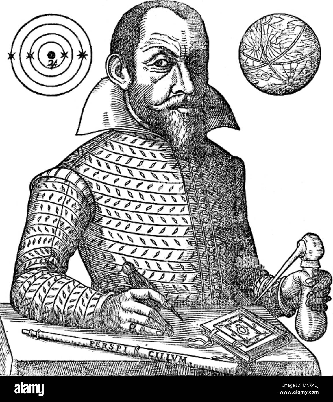 . Englisch: gravierte Bild von Simon Marius (1573-1624), aus seinem Buch Mundus Iovialis, 1614. 7/8-Version. * GC 6M 4552 614 m, der Houghton Library, Harvard University. 1614. Artist nicht identifizierten 1122 Simon Marius Stockfoto