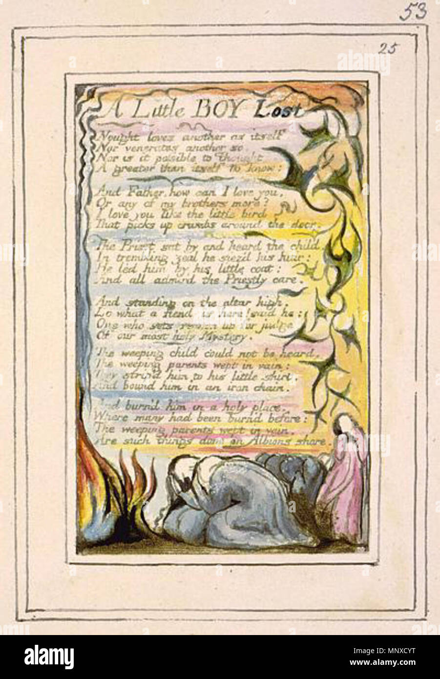 . Englisch: Lieder der Unschuld und Erfahrung, Objekt 54 (Bentley 50, Erdman 50 Keynes, 50) "Ein kleiner Junge "Verloren". 1789. William Blake (1757 - 1827) Alternative Namen W. Blake; Uil" iam Bleik Beschreibung britische Maler, Dichter, Schriftsteller, Theologe, Sammler und Graveur Geburtsdatum / Tod 28. November 1757 12. August 1827 Ort der Geburt / Todes Broadwick Street Charing Cross Standort London Authority control: Q 41513 VIAF: 54144439 ISNI: 0000 0001 2096 135 X ULAN: 500012489 78095331 LCCN: n NLA: 35019221 WorldCat 1133 Songsie.r. p 54-50. 100-1 Stockfoto