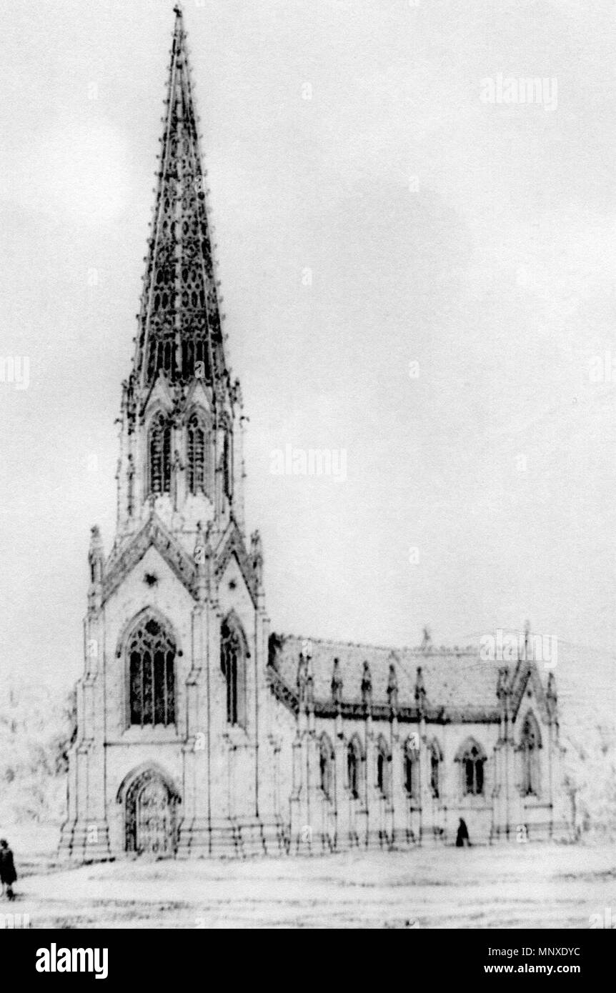 . Englisch: Architect's Zeichnung des hl. Stephanus und alle Märtyrer der Kirche, Hebel Brücke Dies ist ein Foto von denkmalgeschützten Gebäude Nummer 1388051. . 23. Februar 2012. Edmund Sharpe 1137 St. Stephan Hebel Brücke Zeichnung Stockfoto