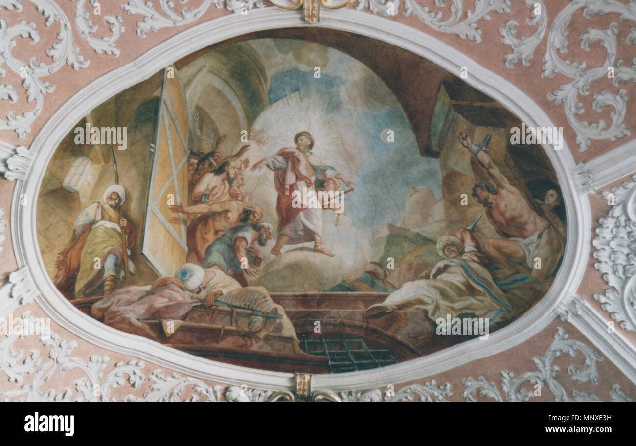 . St. Jakobus (Ensdorf), Deckenfresko (1716): Jakobus d. Ä. befreit gefangene Christensklaven. 12. September 2004. Cosmas Damian Asam (1739) Alternative Namen Cosmas Damian Asam, cosmas Asam; Cosm. Damian. Asam; wohl Cosmas Damian Asam; c. d. Asam; asam Beschreibung deutscher Maler und Architekt Geburtsdatum / Tod 29. September 1686 und 28. September 1686 10. Mai 1739 Ort der Geburt / Todes Benediktbeuern bei Bad Tölz Kloster Weltenburg Arbeitsort München, Bayern, Mannheim, Prag Authority control: Q 715693 VIAF: 20471140 ISNI: 0000 0000 8099 9408 ULAN: 500021970 LCCN: n 80138441 WGA Stockfoto