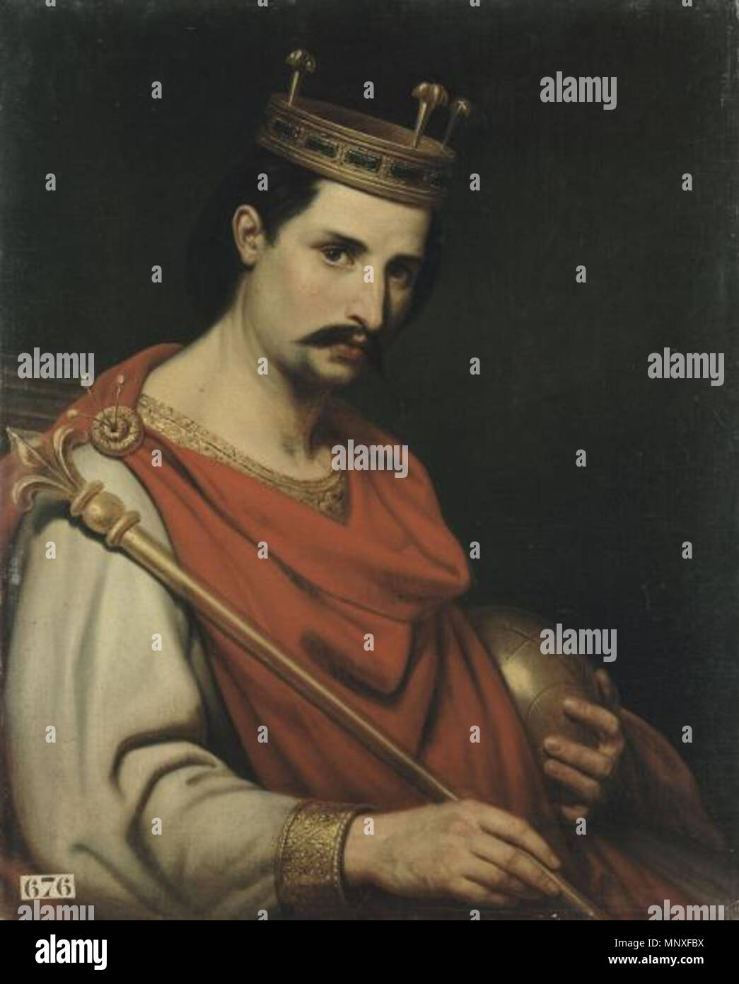 Französisch: Charles II., dit le Chauve, Empereur d'Occident (823-877) Karl der Kahle. Porträts der Könige von Frankreich ist eine Serie von Portraits zwischen 1837 und 1838 von Louis Philippe ich in Auftrag gegeben und von verschiedenen Künstlern für das Musée Historique de Versailles gemalt. . Ca. 1837-1840. 1144 Steuben - Karl der Kahle Stockfoto