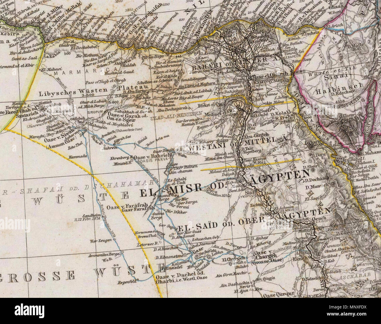 . Englisch: Das Mittellandische Meer und Nord-Afrika. Maassstab 1:7.500.000. (Ostliches Blatt.) Von A.Petermann. Bearbeitet von L. Friederichs en u. Habenicht. Gest. v. Poppey U. Jungmann. Gotha: Justus Perthes 1875. 1875. Adolf Stieler (1775 - 1836) Beschreibung deutsche Kartograph Geburtsdatum / Tod 26. Februar 1775 13. März 1836 Ort der Geburt / Todes Gotha ebenda Arbeiten lage Geographische Institut Justus Perthes in Gotha Authority control: Q 62914 VIAF: 71694348 ISNI: 0000 0001 0914 5474 88080340 LCCN: n NLA: 35945958 GND: 117257354 WorldCat 1144 Stieler, Adolf. Das Mittelland Stockfoto