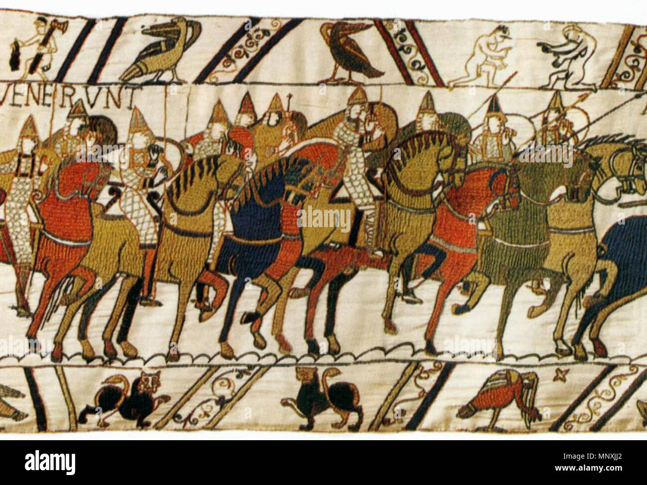 Der Teppich von Bayeux (Detail) ca. 1080. 1159 Wandteppich von unbekannten Weber - der Teppich von Bayeux (Detail) - WGA24163 Stockfoto