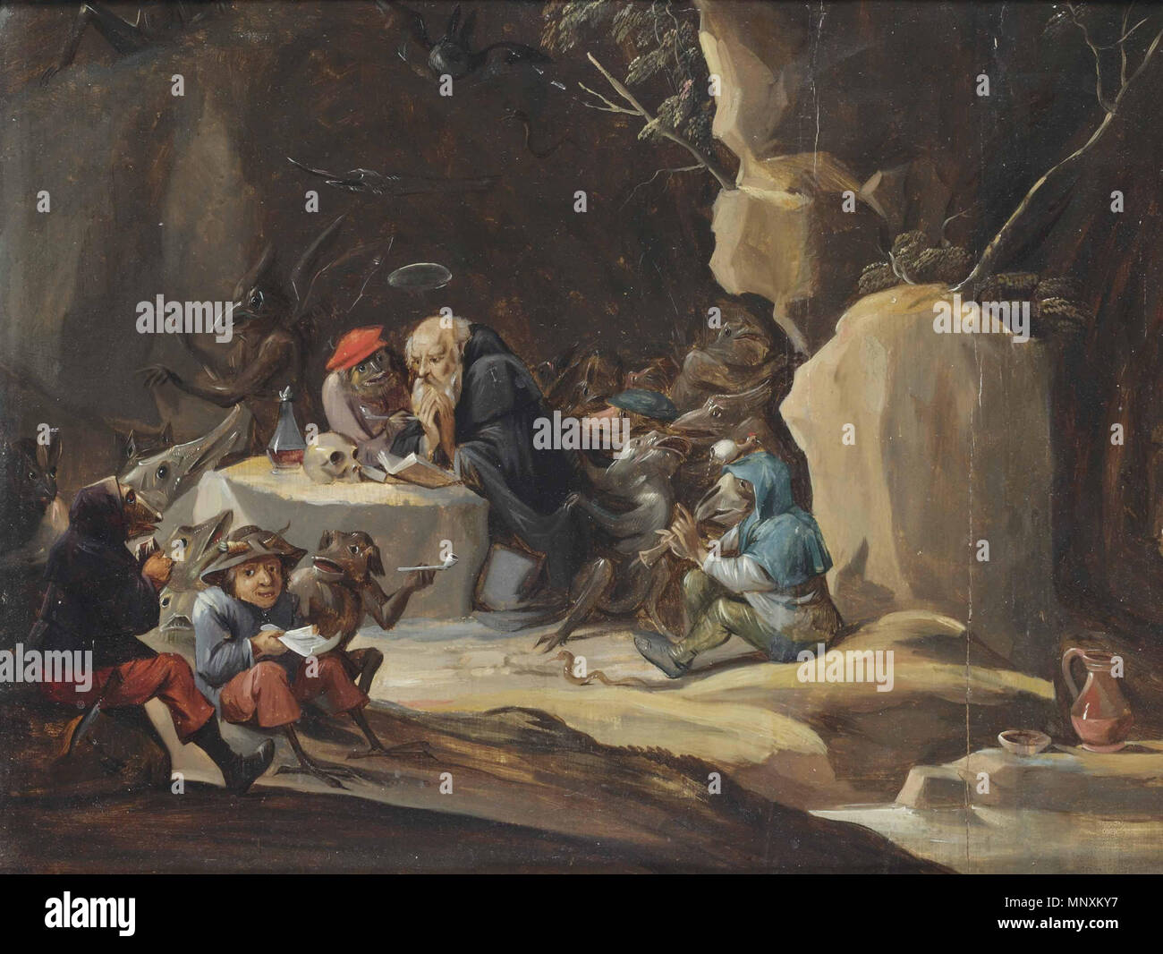 Die Versuchung des Heiligen Antonius Mitte des 17. Jahrhunderts. 1165 Abraham Teniers (Op de Manier) De verzoeking van de Heilige Antonius Stockfoto