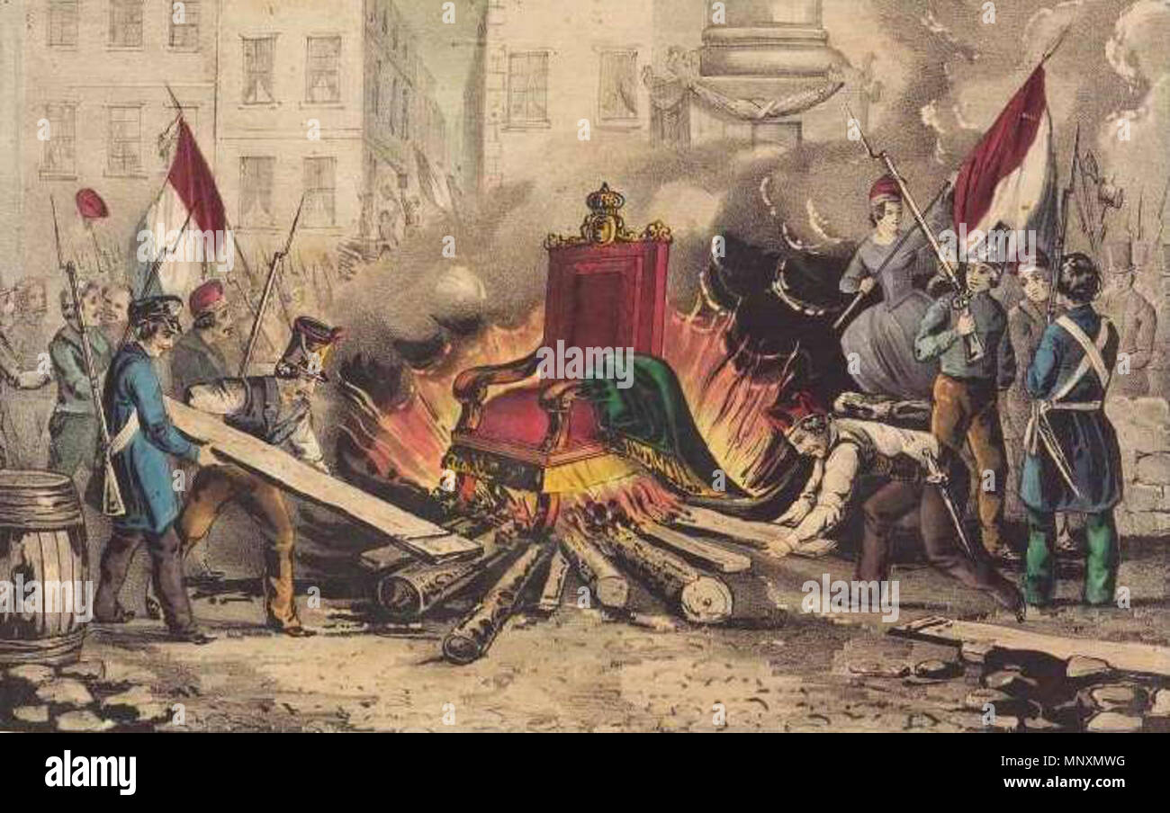 . Englisch: Der Thron von König Louis Philippe in der Place de la Bastille, am Fuße des Juli Spalte, während der Französischen Revolution von 1848, Paris 25. Februar 1848 gebrannt wird. 2. Januar 2018. Nathaniel Currier 1170 das Verbrennen der Thron von König Louis Philippe während der Französischen Revolution von 1848, Paris 25. Februar 1848 Stockfoto