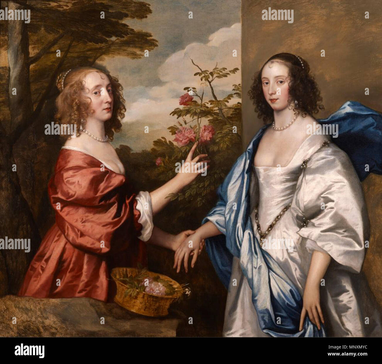 Die Cheeke Schwestern: Essex, Gräfin von Manchester (d. 1658) und Anne, Lady Rich (d. Ca. 1655), Tochter von Sir Thomas Cheeke. Die Cheeke Schwestern gemalt von Sir Anthony Van Dyck. Dieses schöne und berührende Porträt von zwei Schwestern - eine Elegie auf Ehe und Liebe - gehört zu einer kleinen Gruppe von Doppel und zeichnet Porträts von Van Dyck in England während der letzten Jahre seines Lebens gemalt. Speichern Sie die in Chatsworth, Blenheim Palace und Sudeley Castle (deren Vertrauen Status alle aber schließt die Möglichkeit des Verkaufs), es ist die einzige weibliche Doppelbildnis von Van Dyck in der privaten bleiben Stockfoto