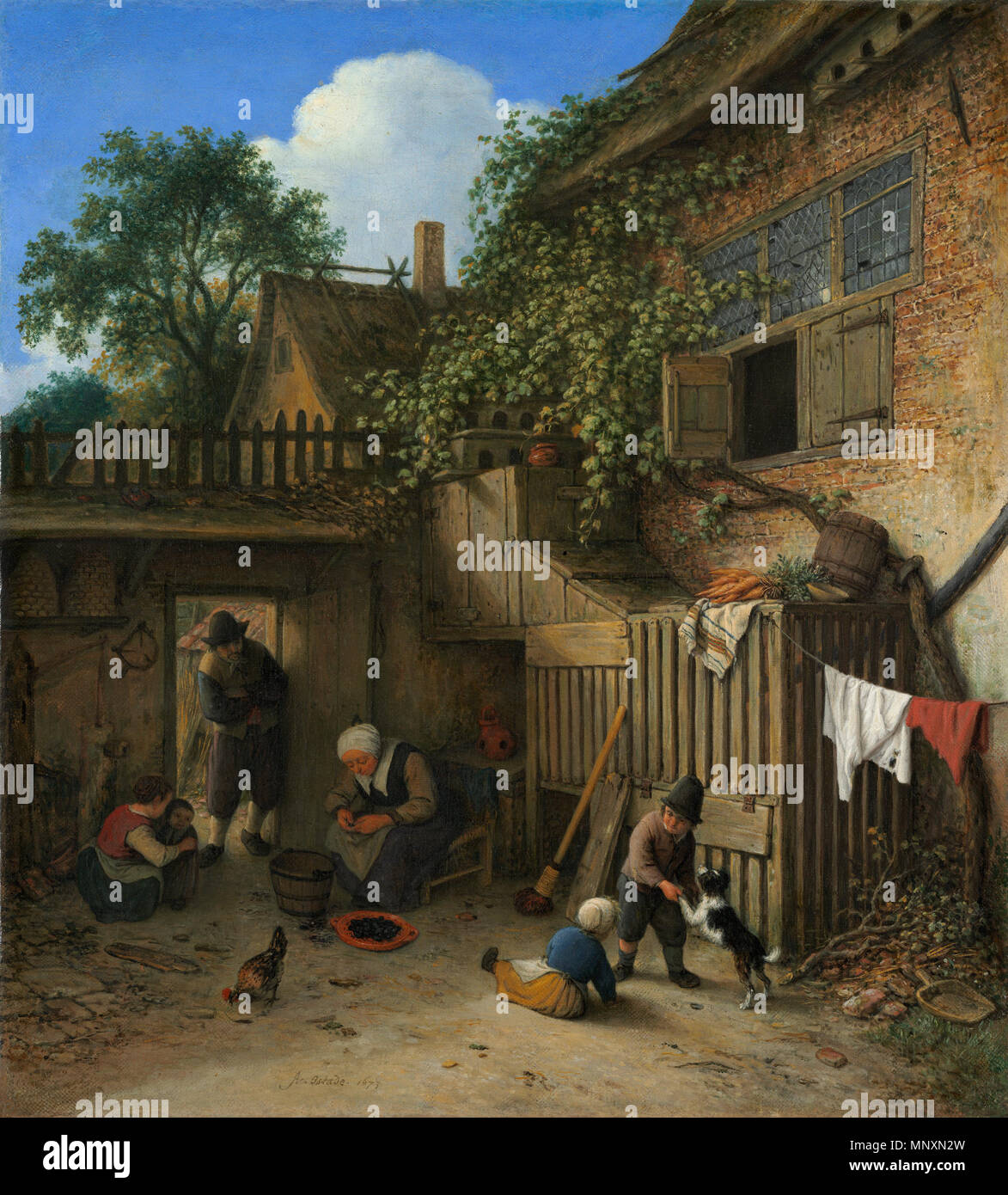 Das Cottage dooryard. Titel: Die Hütte Dooryard Jahr: 1673 Artist: Adriaen van Ostade Bild am: Nationalgalerie, Washington, D.C., USA. 1673. 1171 Die Hütte Dooryard-1673 - Adriaen van Ostade Stockfoto