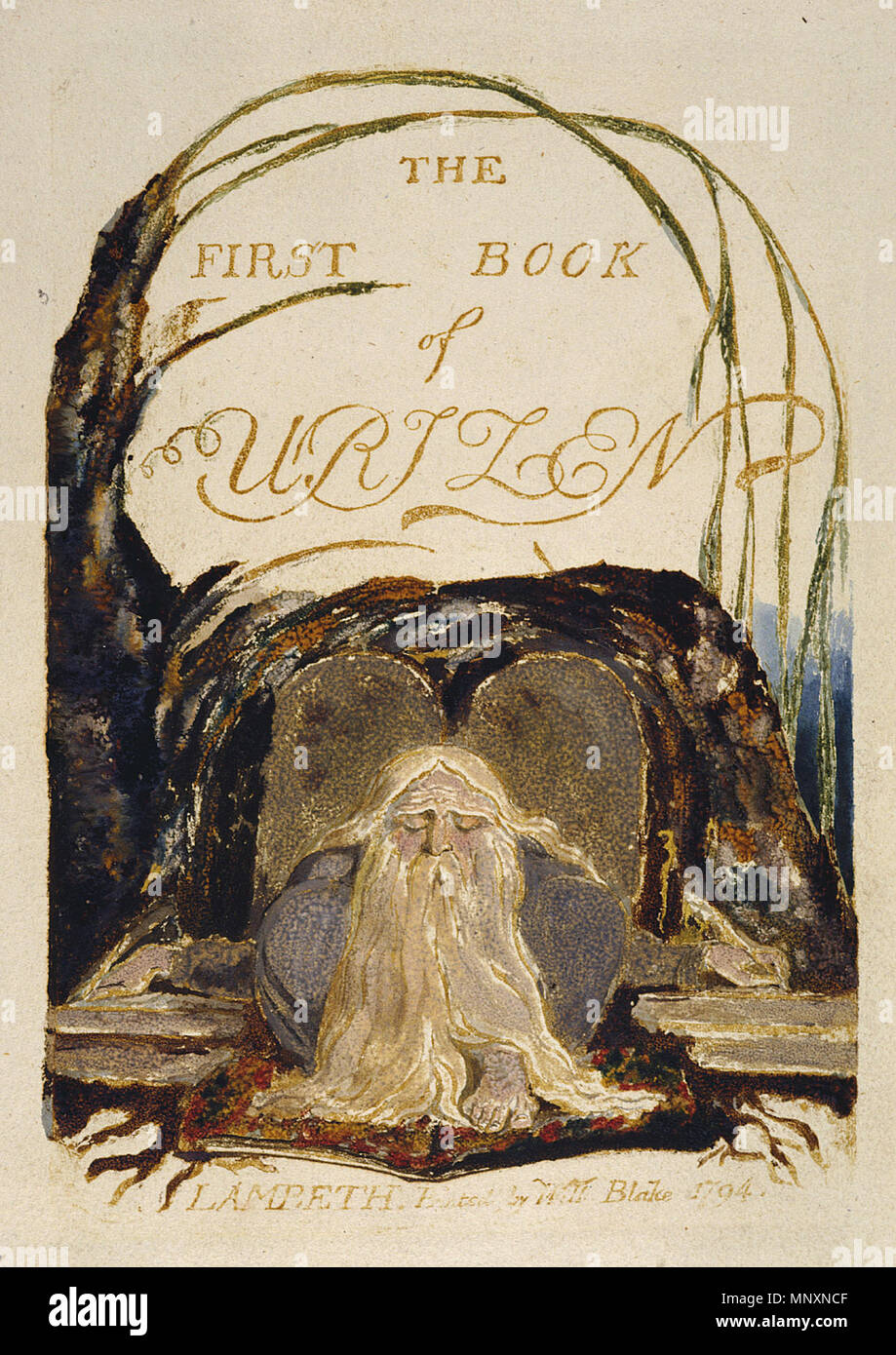 . Deutsch: Das erste Buch von Urizen kopieren ein Objekt1 Bentley 1. 1794. William Blake (1757 - 1827) Alternative Namen W. Blake; Uil" iam Bleik Beschreibung britische Maler, Dichter, Schriftsteller, Theologe, Sammler und Graveur Geburtsdatum / Tod 28. November 1757 12. August 1827 Ort der Geburt / Todes Broadwick Street Charing Cross Standort London Authority control: Q 41513 VIAF: 54144439 ISNI: 0000 0001 2096 135 X ULAN: 500012489 78095331 LCCN: n NLA: 35019221 WorldCat 1173 Das erste Buch von Urizen kopieren ein Objekt1 Bentley 1. Stockfoto