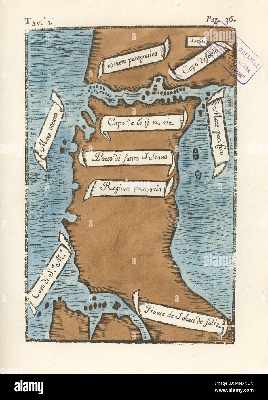 Русский: Первая карта Магелланова пролива, 1520 г. Français: La première Carte du détroit de Magellan, 1520 Englisch: Die erste Karte, die Magellanstraße, 1520 中文: 麦哲伦海峡的第一张地图，1520年 Português: O Primeiro Mapa do Estreito de Magalhães de 1520 العربية: أول خريطة لمضيق ماجلان ، 1520 Español: El Primer mapa del Estrecho de Magallanes, 1520. Русский: Первое кругосветное плавание предпринял в 1519-1522 гг. Служивший Испании португальский мореплаватель Фернан Магеллан (1480-1521 гг.). Единственным свидетельством этого является дневник венецианского аристократа путешествия и ученого Антонио Пига Stockfoto