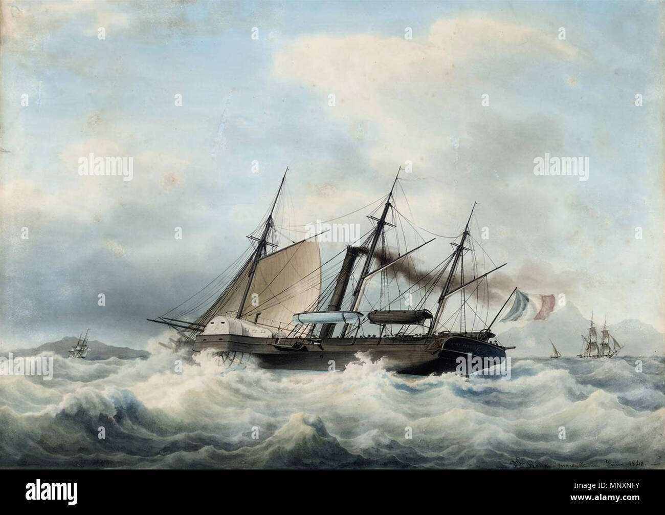 1174 Die französische Post paddeln Paket Léonidas in einem starker Dünung aus der mediterranen Küste von François-Geoffroi Roux Stockfoto