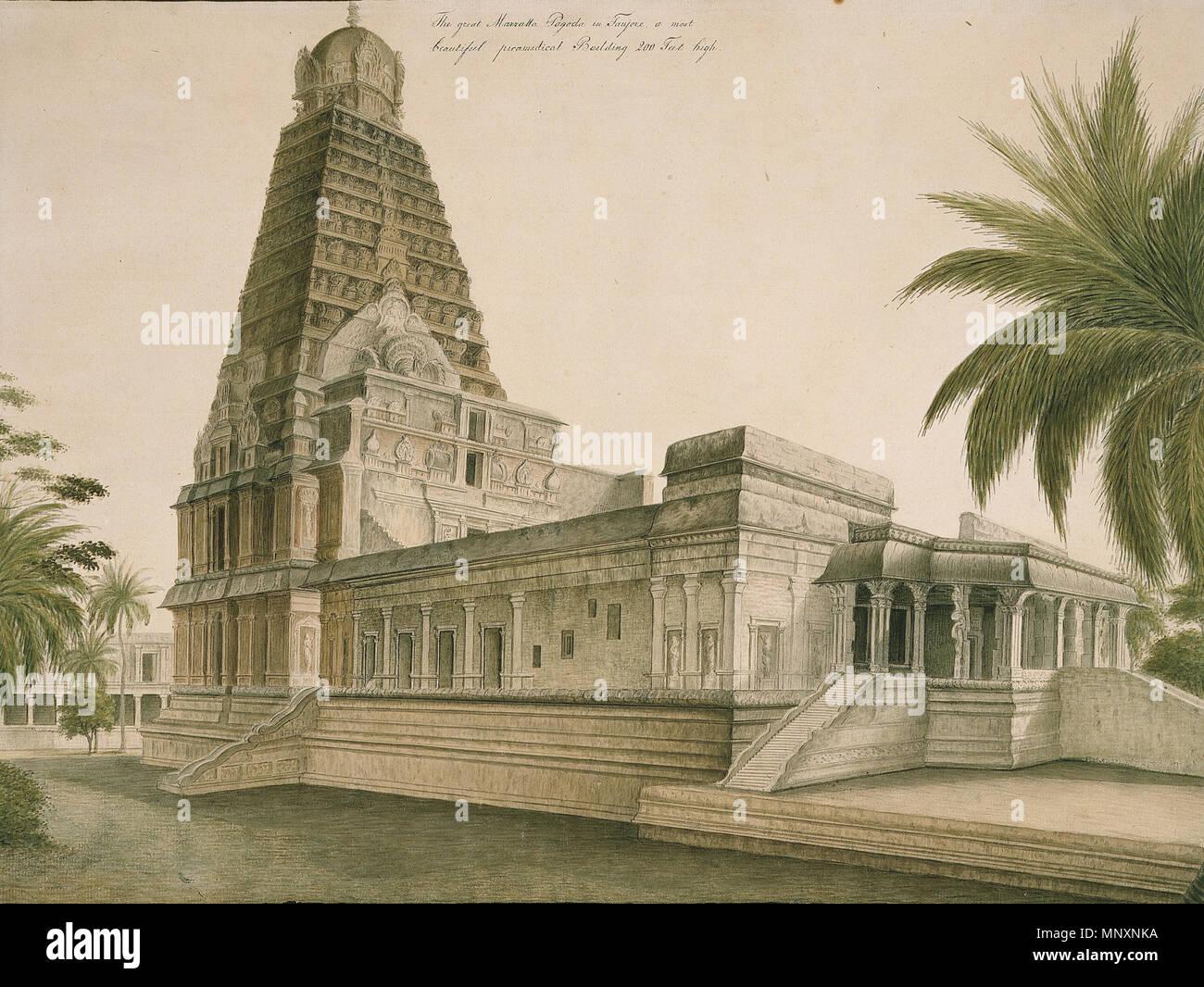1174 Die große Marratta Pagode in Tanjore - Peter Anker (1744 - 1832) - Kulturhistorisk Museum, UiO-UEM 4429 (7/8) Stockfoto