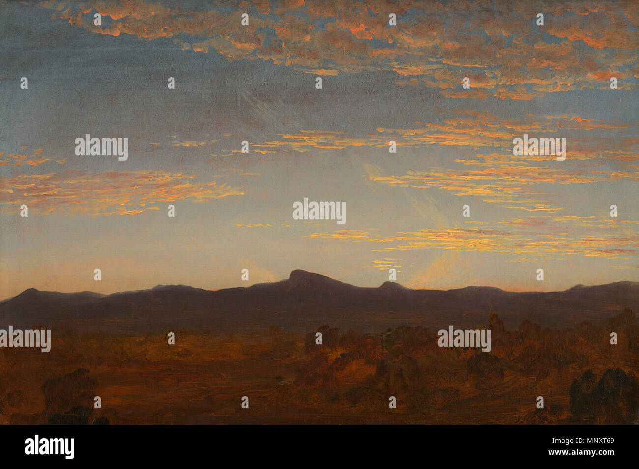 Malerei; Öl auf Holz; gesamt: 30,5 x 45,7 cm (12 x 18 in.) gerahmt: 40 x 54,9 x 5,1 cm (15 3/4 x 21 5/8 x 2 in.); Studie für "Catskill Creek' ca. 1844/1845. 1187 Thomas Cole - Studie für Catskill Creek Stockfoto