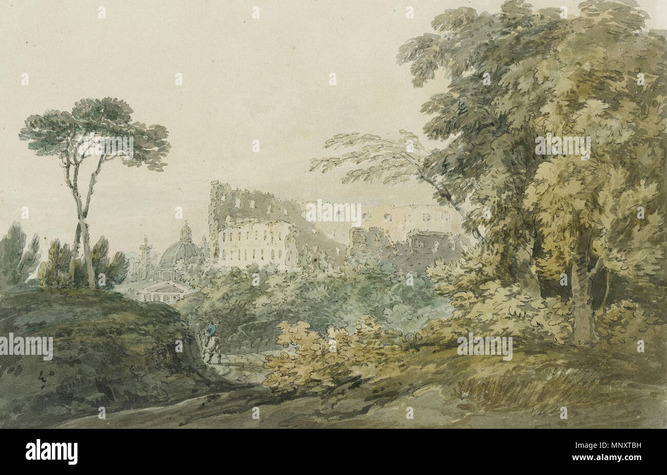 . Blick auf Rom mit einem Reiter auf einem Track in der Nähe des Kolosseum. von 1802. Thomas Girtin (1775 - 1802) Alternative Namen Thomas Girtin Girton;; Girt; Girton Beschreibung britische Maler, Radierer und Zeichner Geburtsdatum / Tod 18. Februar 1775, 9. November 1802 Ort der Geburt / Todes Southwark (London) London Standort London, Wales, Schottland Authority control: Q 714243 VIAF: 39651268 ISNI: 0000 0000 8343 0751 ULAN: 500009169 85306897 LCCN: n GND: 102481997 WorldCat 1188 Thomas Girtin Blick auf Rom mit einem Reiter auf einem Track in der Nähe des Kolosseum Stockfoto