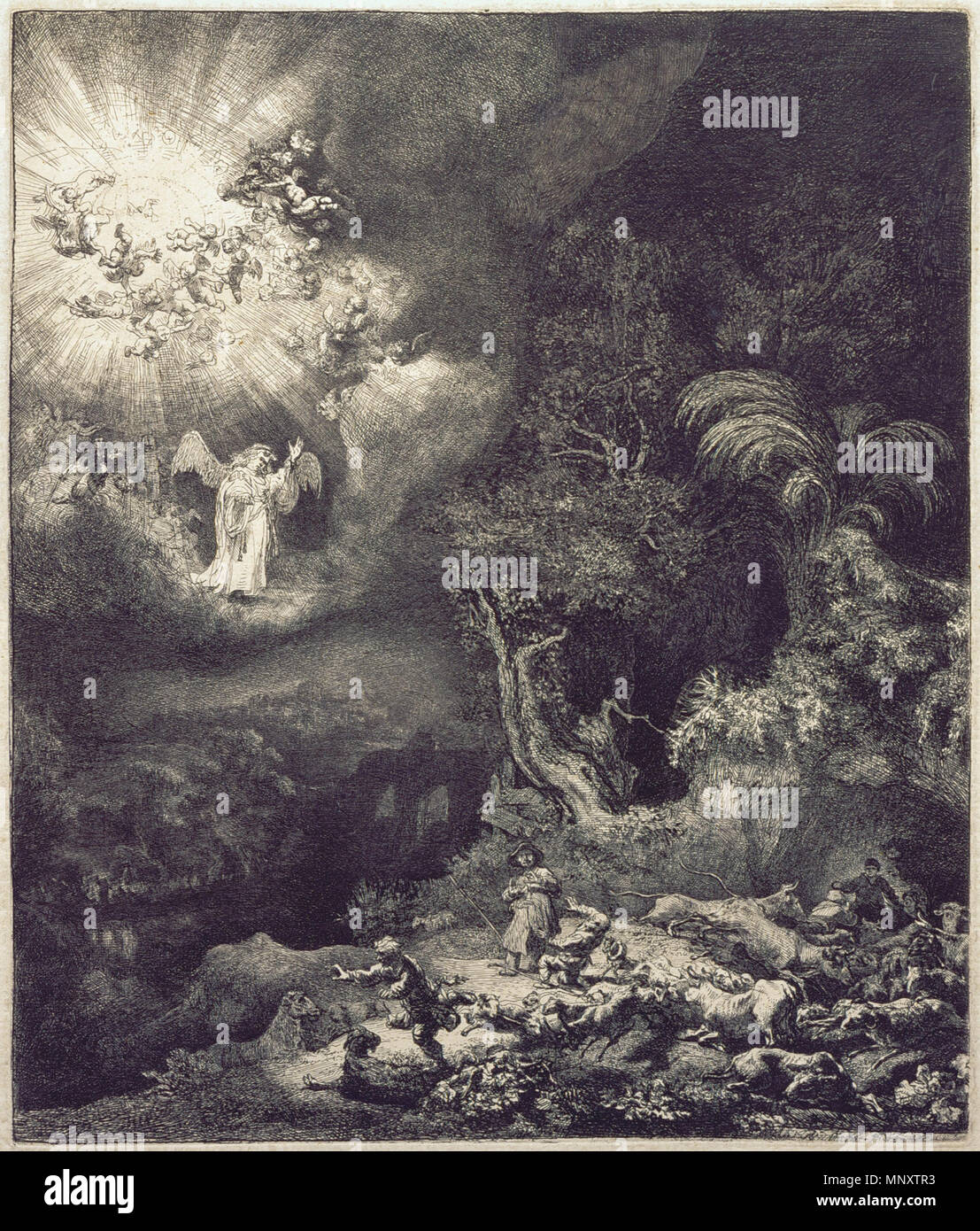 Der Engel Erscheinen den Hirten 1634. 1052 Rembrandt van Rijn - Der Engel Erscheinen den Hirten Stockfoto