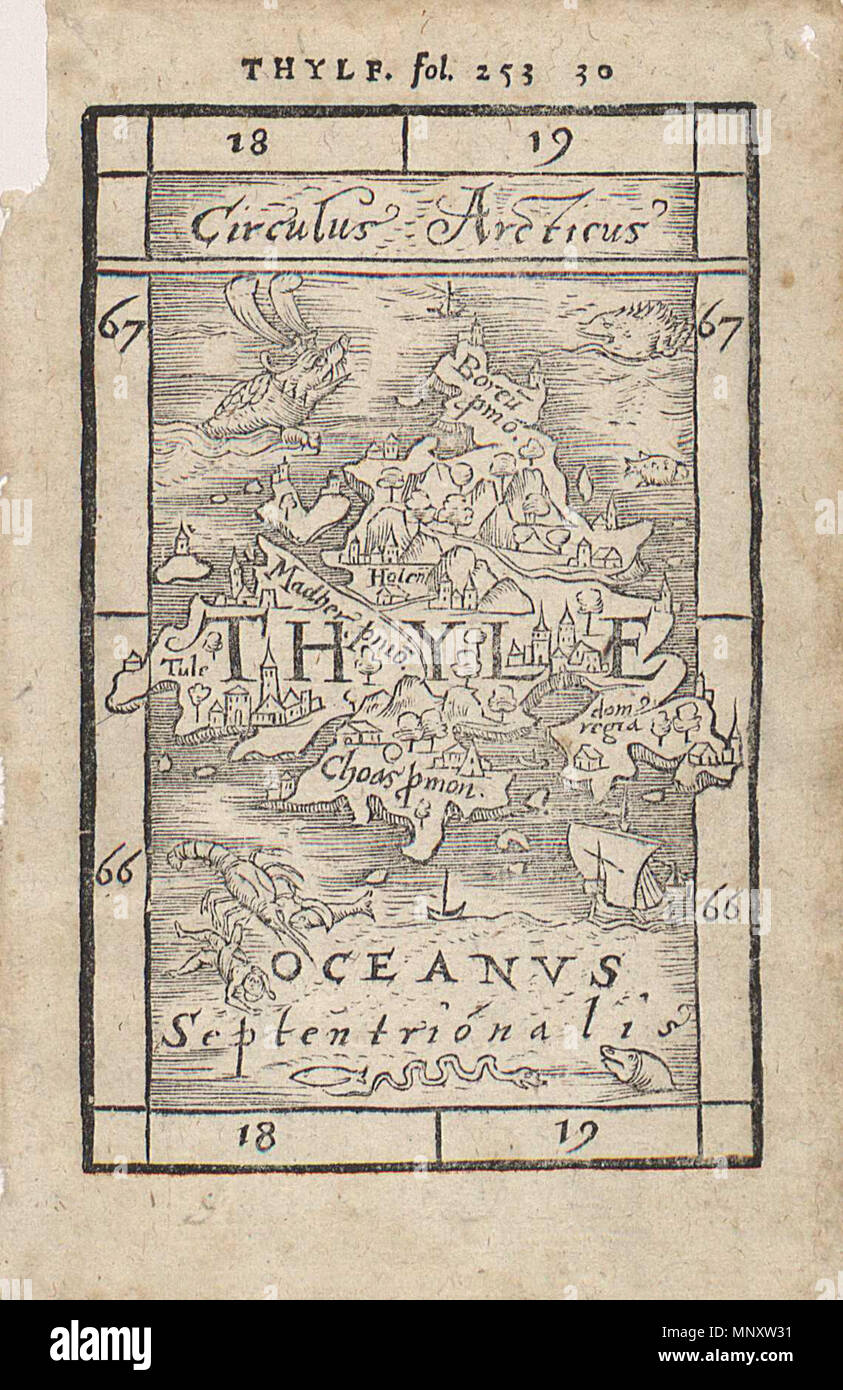 . Français: Carte de l'Islande en 1576. 1576. Thyle unbekannt 1191 - 1576 Stockfoto