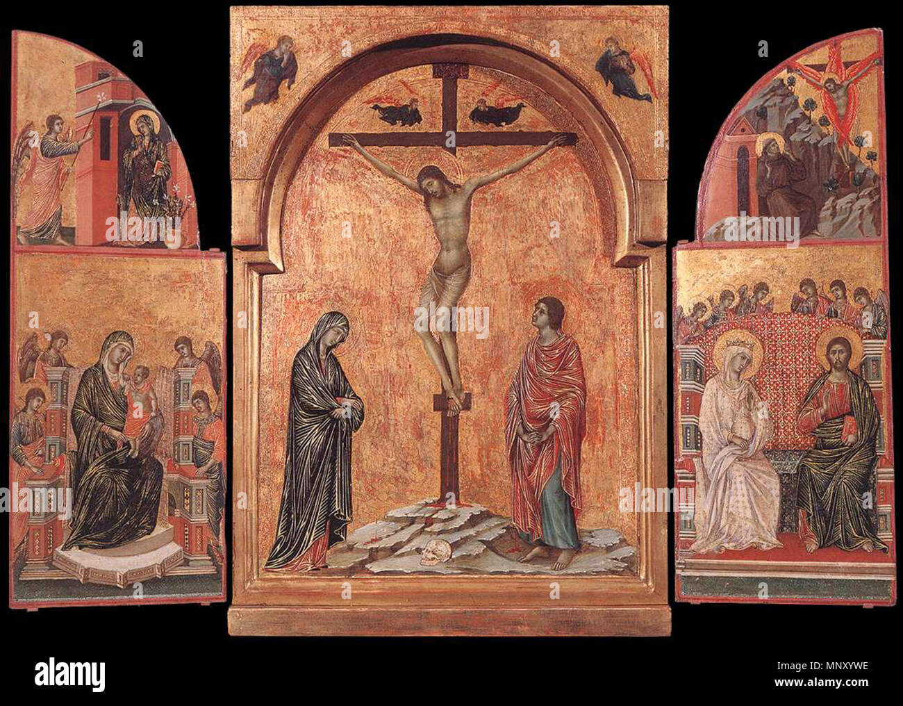 Englisch: Triptychon zwischen 1305 und 1308. 1205 Triptychon (1305-08); Duccio di Buoninsegna Stockfoto