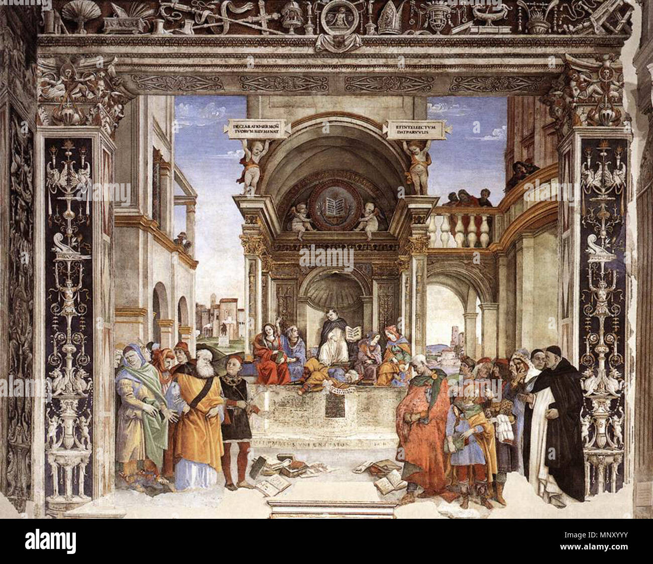 Englisch: Triumph des Hl. Thomas von Aquin über die häretiker zwischen 1489 und 1491. 1205 Triumf Stockfoto