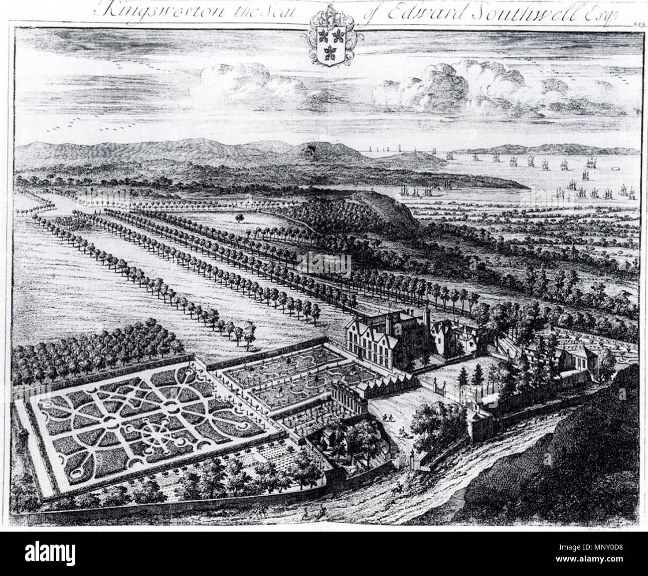 . Birds Eye View Der kingsweston Immobilien der alten und gegenwärtigen Stand der Glocestershire, zuerst veröffentlicht 1710. 1710. Johannes Kip 766 Kingsweston Kip Stockfoto