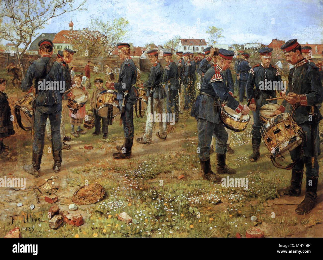 Bayerischer Trommler 1883. 1211 Fritz von Uhde - Bayerische Trommler (1883) Stockfoto