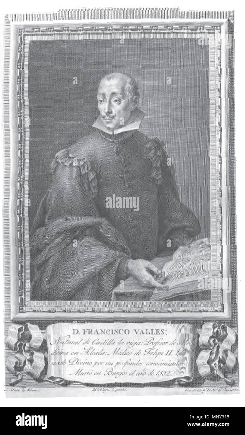 . Retrato de Francisco Vallés. 1791. Grabado de Manuel Alegre por dibujo de José Maea 1220 Francisco Valles Stockfoto