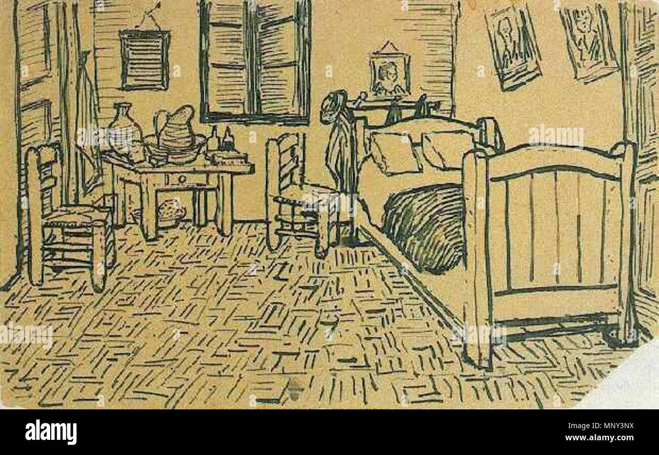 Englisch: Vincent's Schlafzimmer in Arles, Oktober 1888. 1223 Vincent van Gogh - Schlafzimmer in Arles Vincent's - Brief Skizze Oktober 1888 Stockfoto