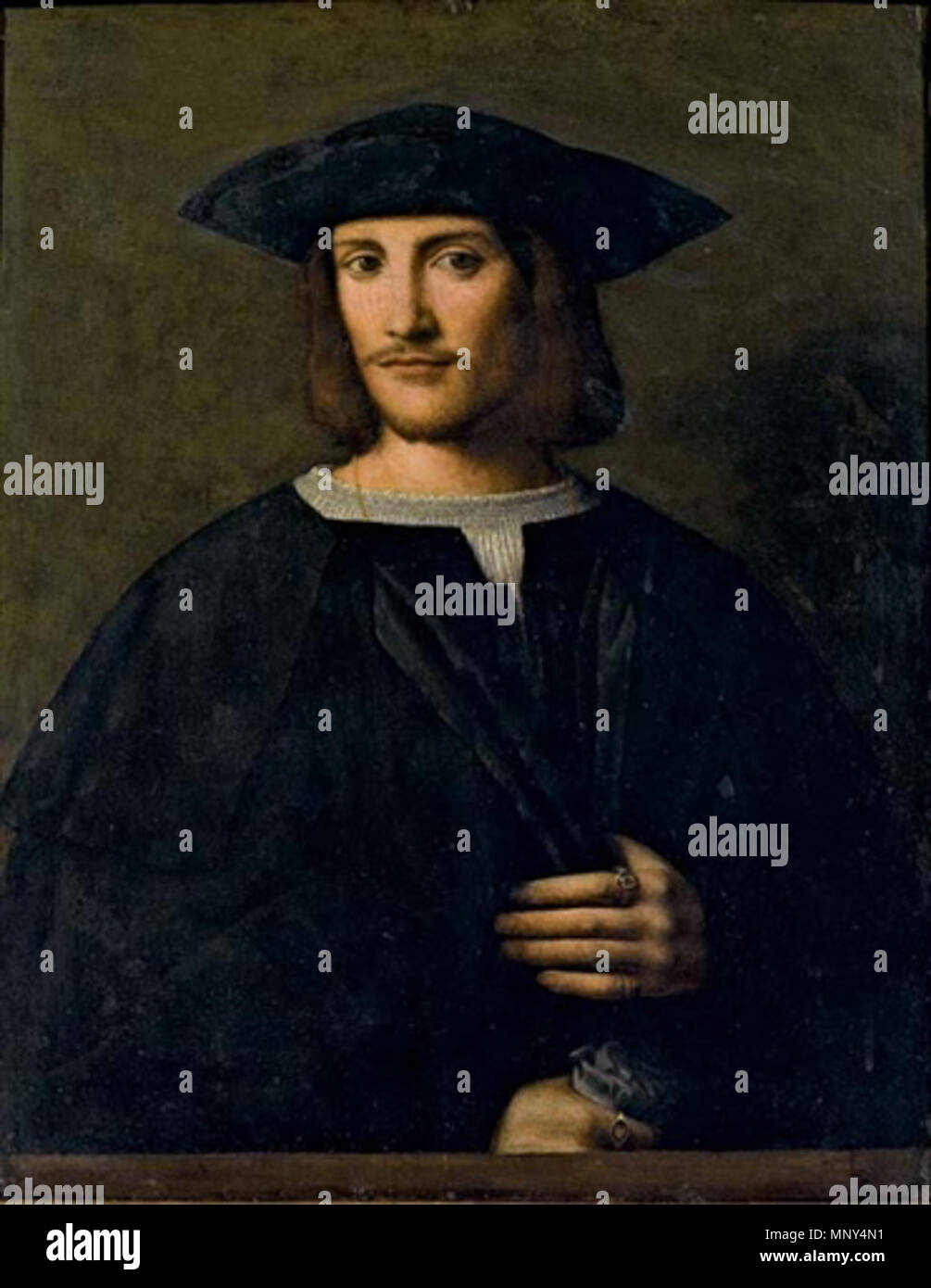 . Bartolomeo Veneto (1502 1531) Ritratto di gentiluomo // Bartolomeo Veneto Titel Gentiluomo in abito Scuro con cappello Nero e camicia Bianca e anello con stemma nobiliare Medium Öl auf Leinwand Größe 27,6 x 20,9 in. / 70 x 53 cm. Verkauft durch Christie's Mailand: Freitag, 22. Mai 2007. 16. Jahrhundert. Bartolomeo Veneto (1502 - 1555) Alternative Namen Bartolommeo; Veneto Venetien Bartholomeo; Veneziano Bartolommeo Beschreibung italienischer Maler Geburtsdatum / Tod zwischen ca. 1470 und ca. 1480 1531 (?) Ort der Geburt / Todes Cremona Turin (?) Arbeit Periode von 1502 bis 1531 arbeiten Locati Stockfoto