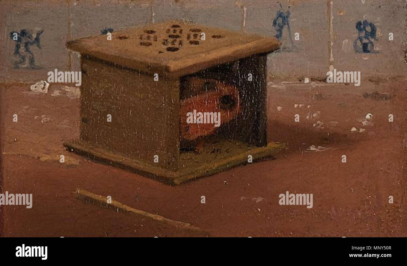 Die Milchfrauen. Français: Vermeer, La Laitiere. Détail de la chaufferette et de la plinthe. 11. April 2012. Google Kunstprojekt 1230 Vermeer La Laitiere detail chaufferette Stockfoto