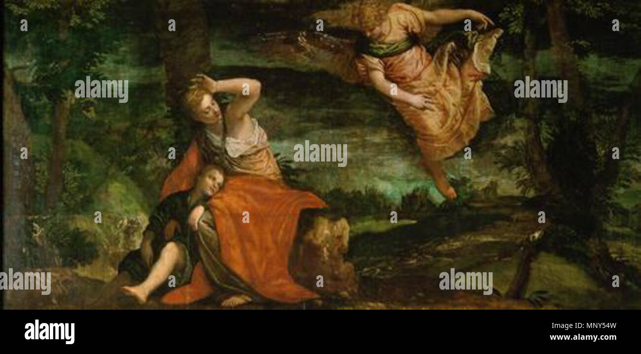 Q 27979465. Die Erscheinung der Engel zu Hagar in der Wüste. ca. 1585. 1230 Veronese. Hagar, 01. Stockfoto