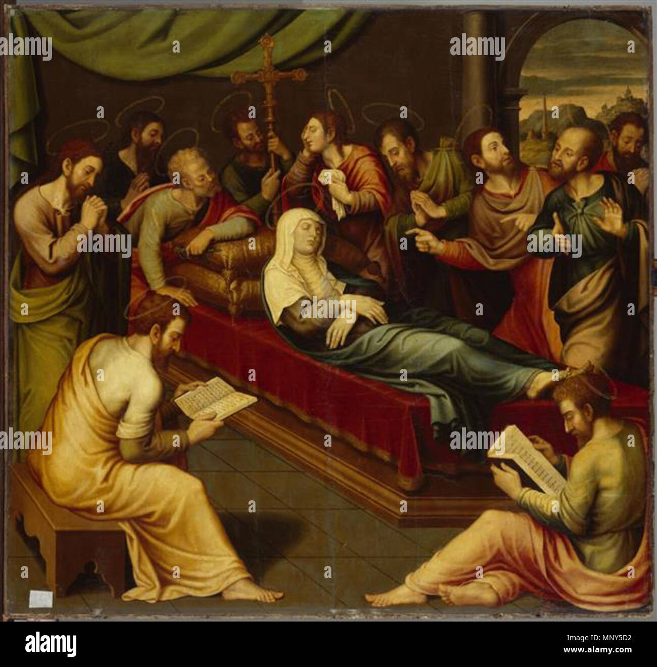 . English: Vicente Macip kommt, Marientod, 121 x 127,5 cm, Mischtechnik in Kiefernholz, 1578/1583, Gemäldegalerie Alte Meister Dresden. 1578/1583. Vicente Macip kommt (1555 - 1623) Beschreibung spanischer Maler Geburtsdatum / Tod 1555 1623 Behörde: Q 11429069 VIAF: 95686704 ULAN: 500001009 1232 Vicente Macip kommt, Marientod Stockfoto