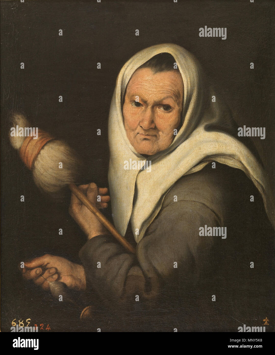 Español: Vieja hilando Englisch: Eine alte Frau dreht. . Español: La Obra Vertreter a Una Mujer anciana hilando, y es una Copia anónima Del Siglo XVII basada en un Original de Bartolomé Esteban Murillo. Englisch: Die Arbeit zeigt eine alte Frau Spinnen mit einem Rocken, und ist eine anonyme aus dem 17. Jahrhundert Kopie der Malerei Alte Frau mit einem spinnrocken (1642) von Bartolomé Esteban Murillo in der Sammlung von Stourhead, Wiltshire, England, UK: siehe Stourhead: bebilderte Liste der Bilder und Skulptur [1], [Swindon, Wiltshire]: National Trust, 2010, von der ursprünglichen am 24. Dezember 2017, Seite 2 Archivierte Stockfoto