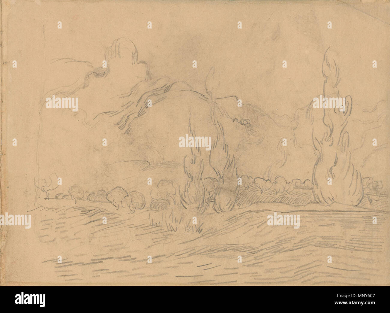 Landschaft mit Zypressen 1889 (Querformat). 1237 Vincent van Gogh - Landschaft mit Zypressen F1541 r JH1730 Stockfoto