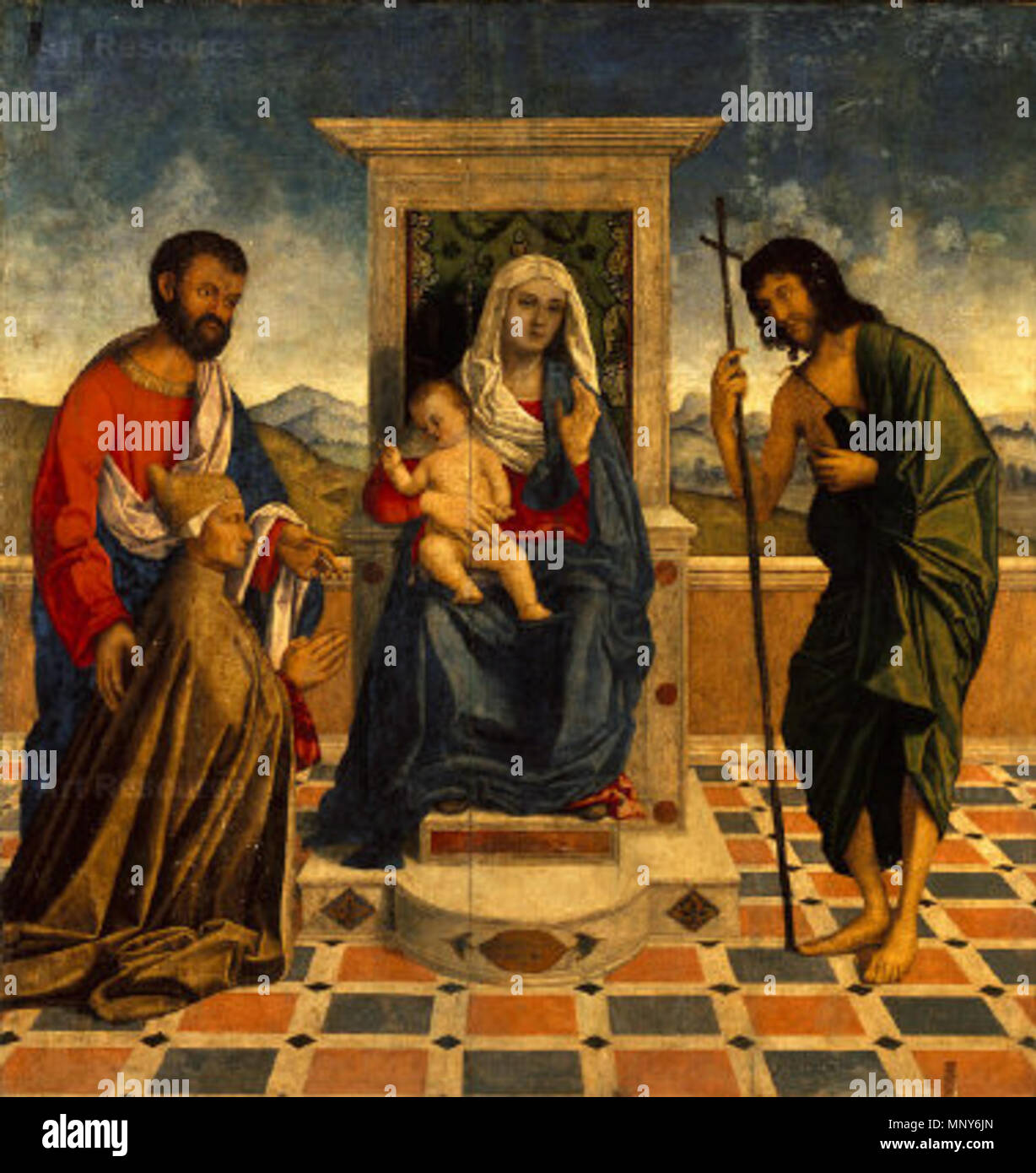Madonna und Kind angebetet von Dogen Loredan des 16. Jahrhunderts. 1239 Vincenzo Catena 018 Stockfoto