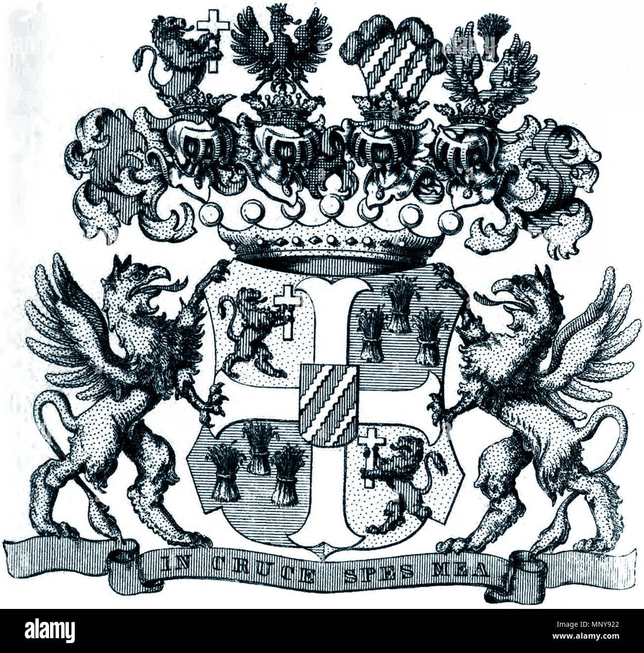 . Deutsch: Wappen der Freiherren Alexander und Eduard von Bach 1854. 1854/1865 (Buch). Unbekannt 1250 Wappen der Freiherren von Bach 1854 Stockfoto
