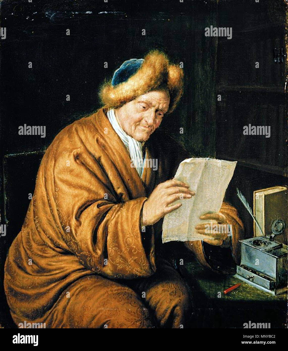 Ein alter Mann Lesen 1729. 1261 Willem van Mieris - Ein alter Mann Lesen Stockfoto