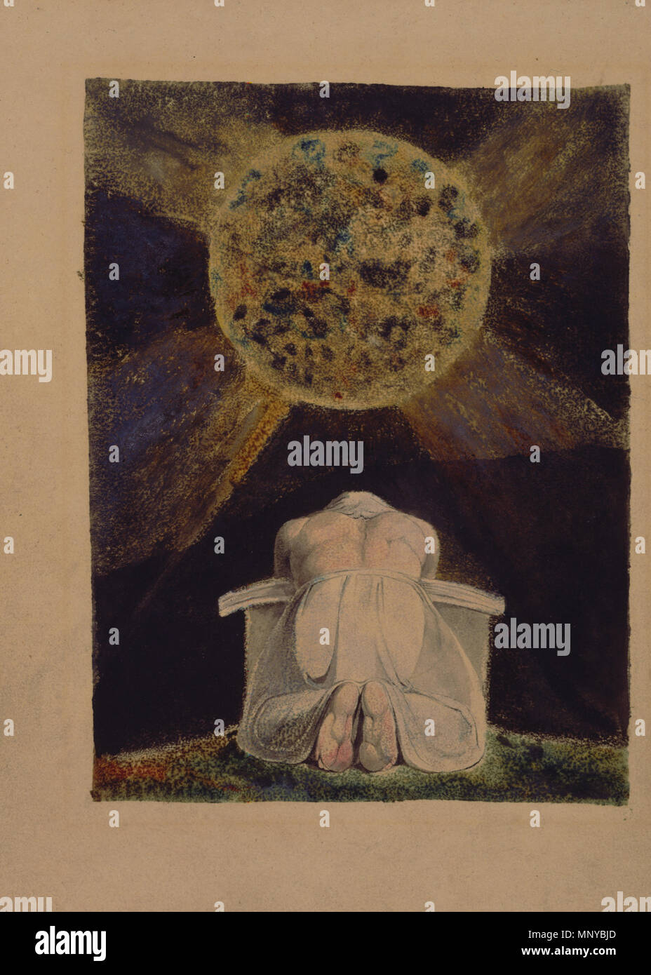 . Englisch: Platte aus dem Song von Los, Kopie B, in der Sammlung der Bibliothek des Kongresses. Blattgröße 32,0 x 24,0 cm. LoC Informationen Bezug: Rosenwald 1808 das Lied von Los. Lambeth, Gedruckt von W. Blake, 1795. 8 S. ; 33 cm. Dies ist ein retuschierte Bild, was bedeutet, dass Sie die Digital aus seiner ursprünglichen Version geändert wurde. Änderungen: Die LoC scan war sehr dunkel, so dass ich es etwas aufgehellt. Es hatte auch eine offensichtliche Scannerfehler, die ich bearbeitet.. . 1795. William Blake (1757 - 1827) Alternative Namen W. Blake; Uil" iam Bleik Beschreibung britische Maler, Dichter, Schriftsteller, die Stockfoto