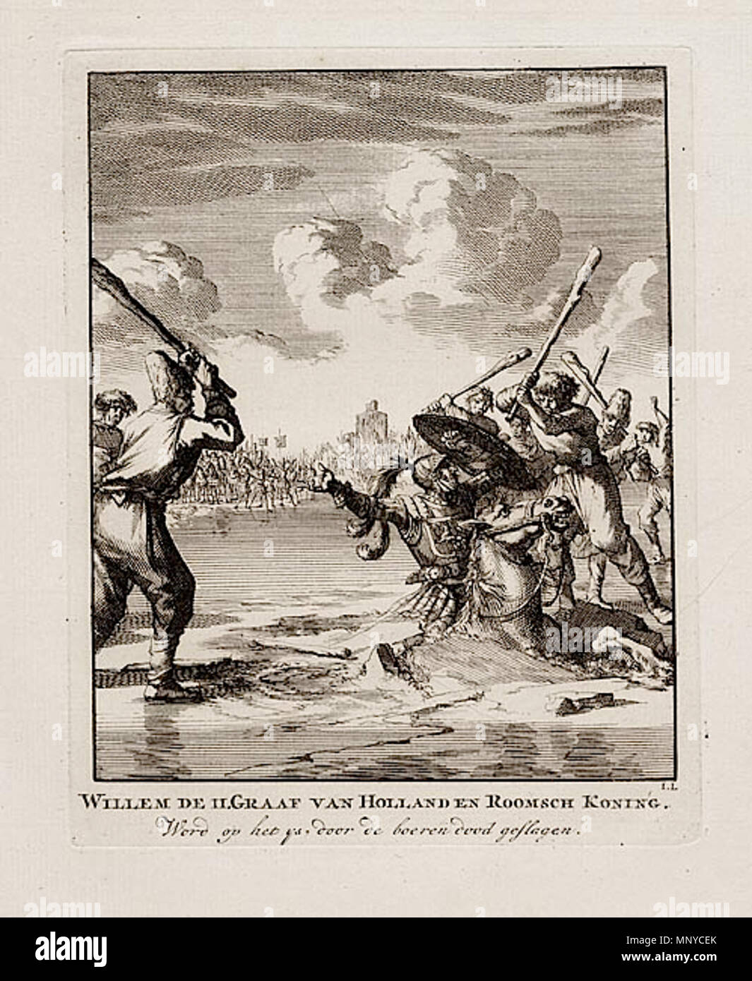 . Englisch: Willem de II. Graaf van Holland en Roomsch Koning, Radierung von Jan Luyken. 1698. Jan Luyken 1266 Wilhelm II. von Holland Tod Stockfoto